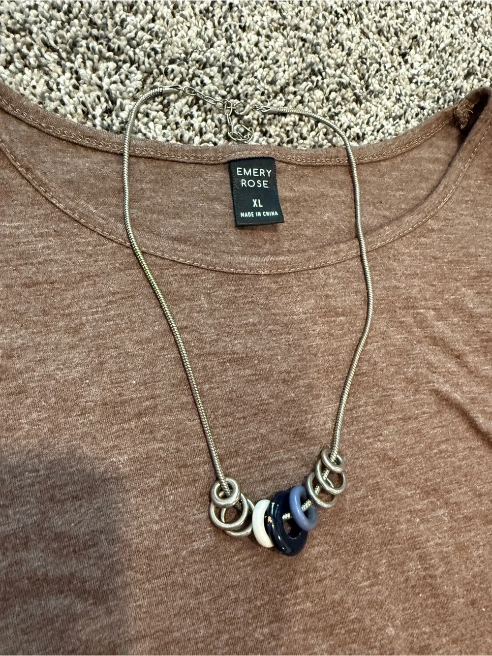 Silver Necklace with Blue and White Beads